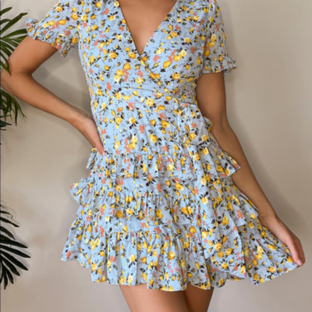 Feeling Butterflies Light Blue Floral Tiered Ruffle Mini Dress